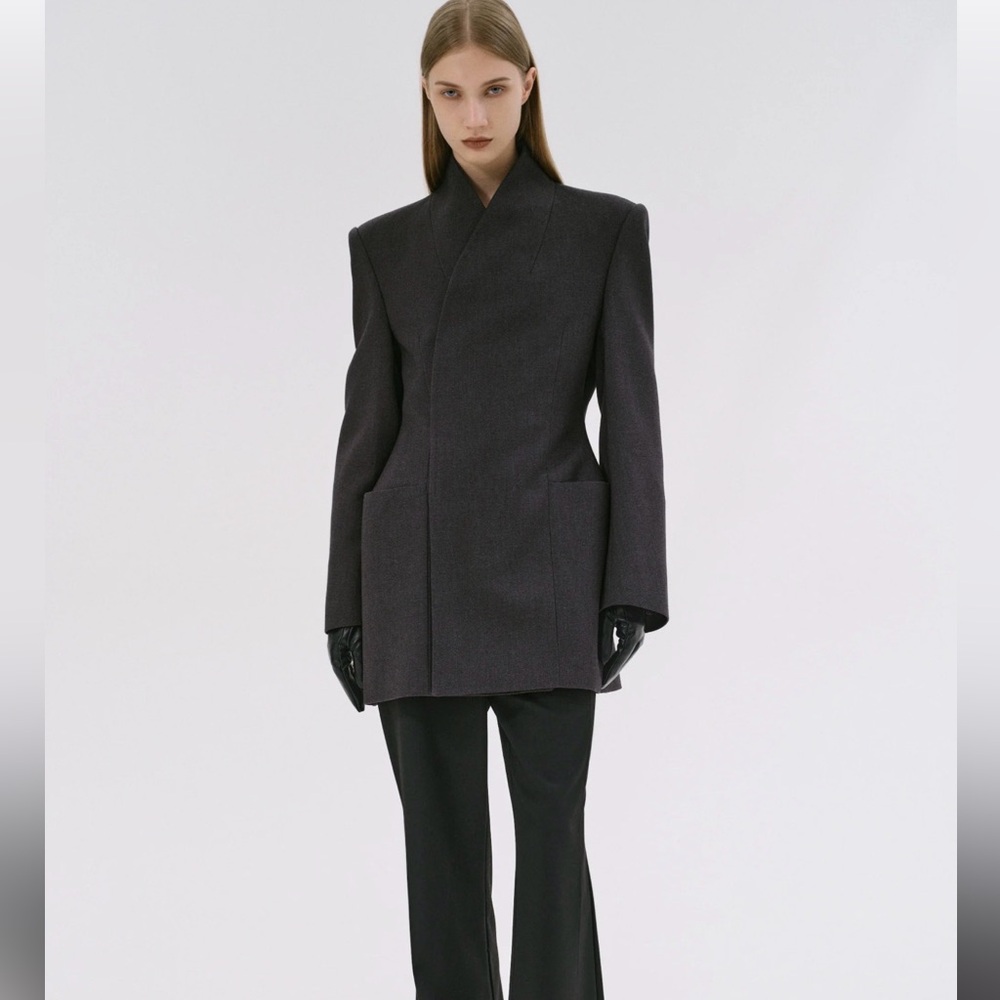 Source Unknown Corrin Charcoal Gray Wrap Blazer - image 4